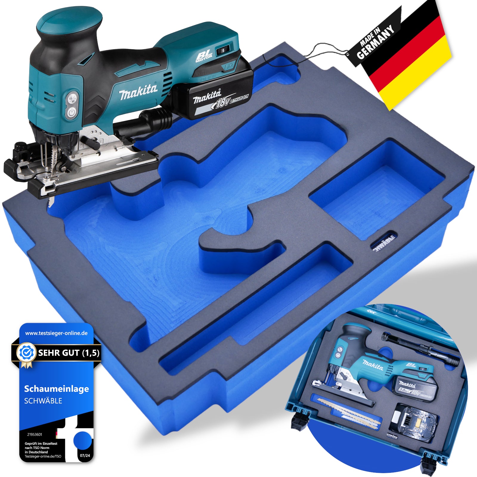 Makita Akku-Stichsäge 18V DJV181SZ + Schwäble Schaumstoffeinlage