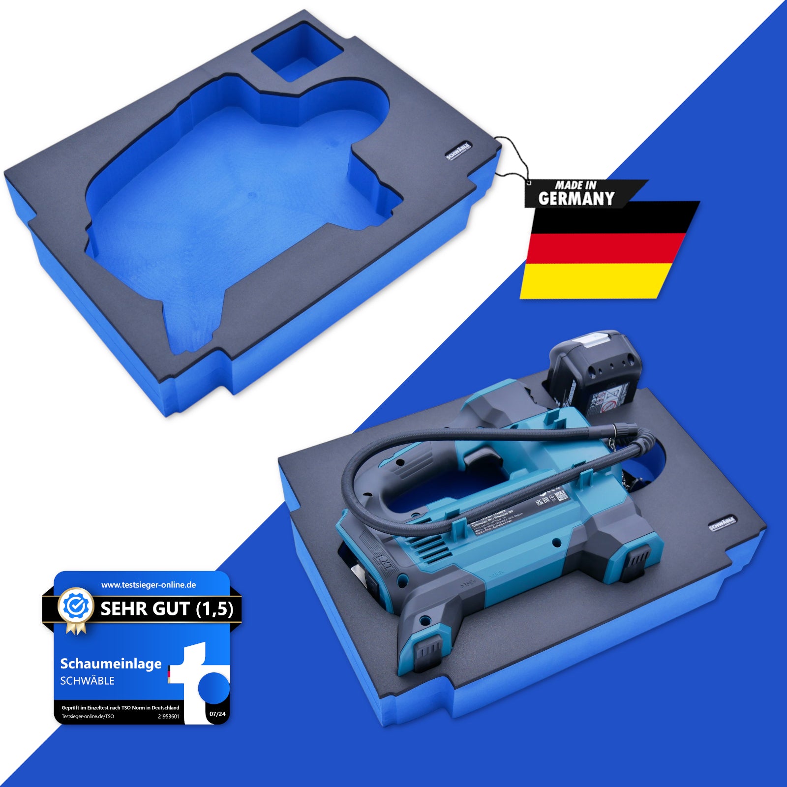 Makita Akku-Kompressor 18V DMP181SZ 11,1bar + Schwäble Schaumstoffeinlage