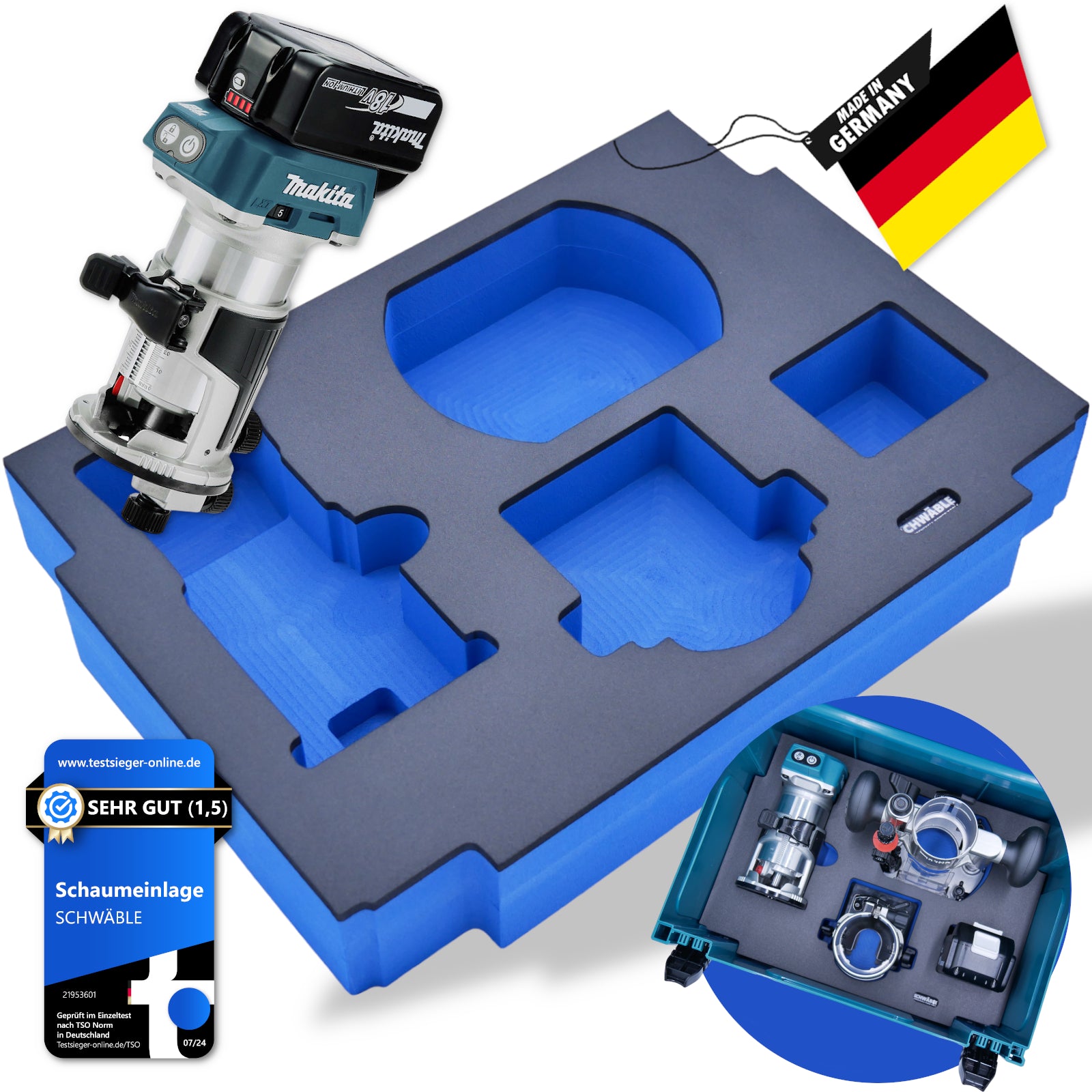 Makita 18V Cordless Multi-Router DRT50SZJX2 + Schwäble Foam Insert