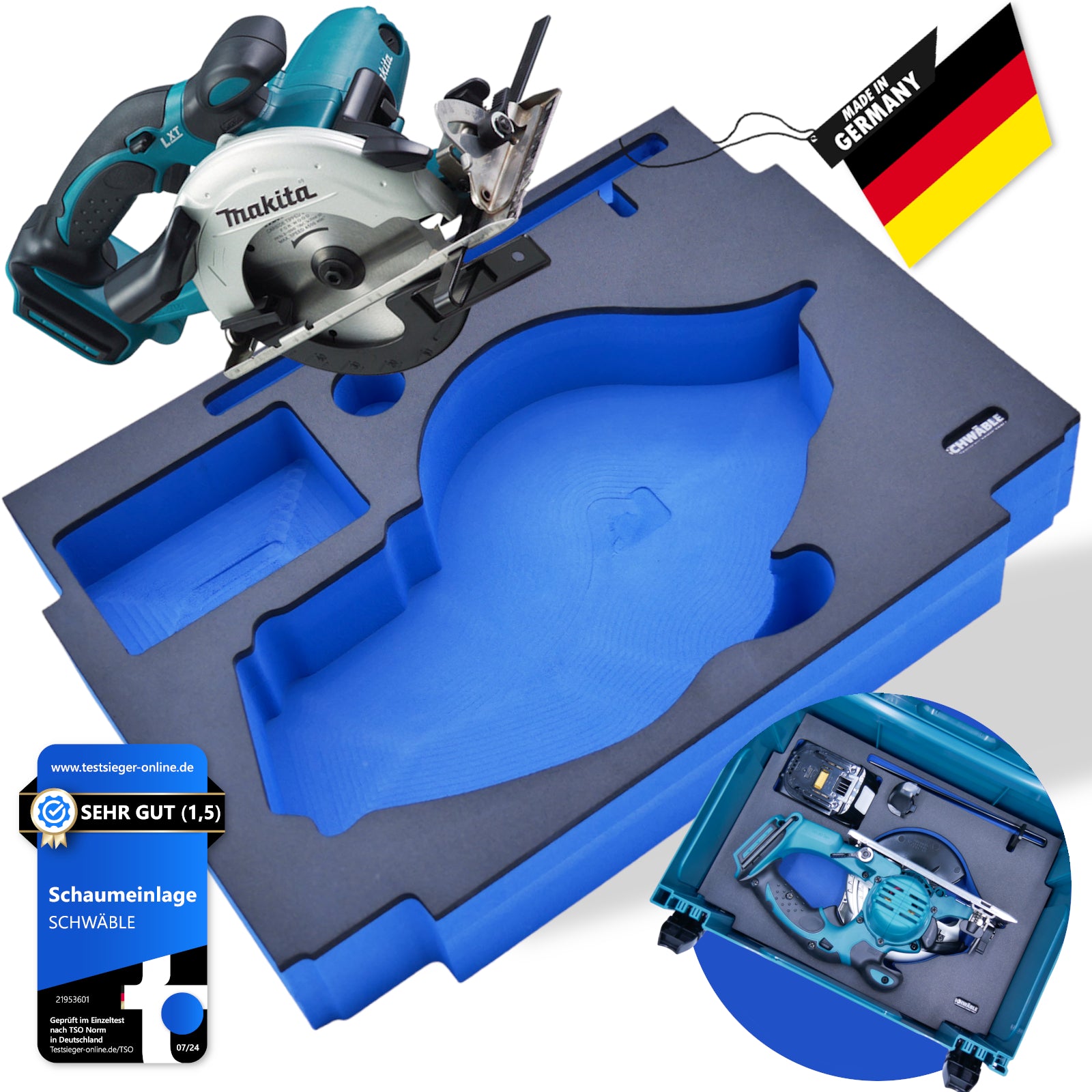 Makita Akku-Handkreissäge 18V DSS501SZ + Schwäble Schaumstoffeinlage