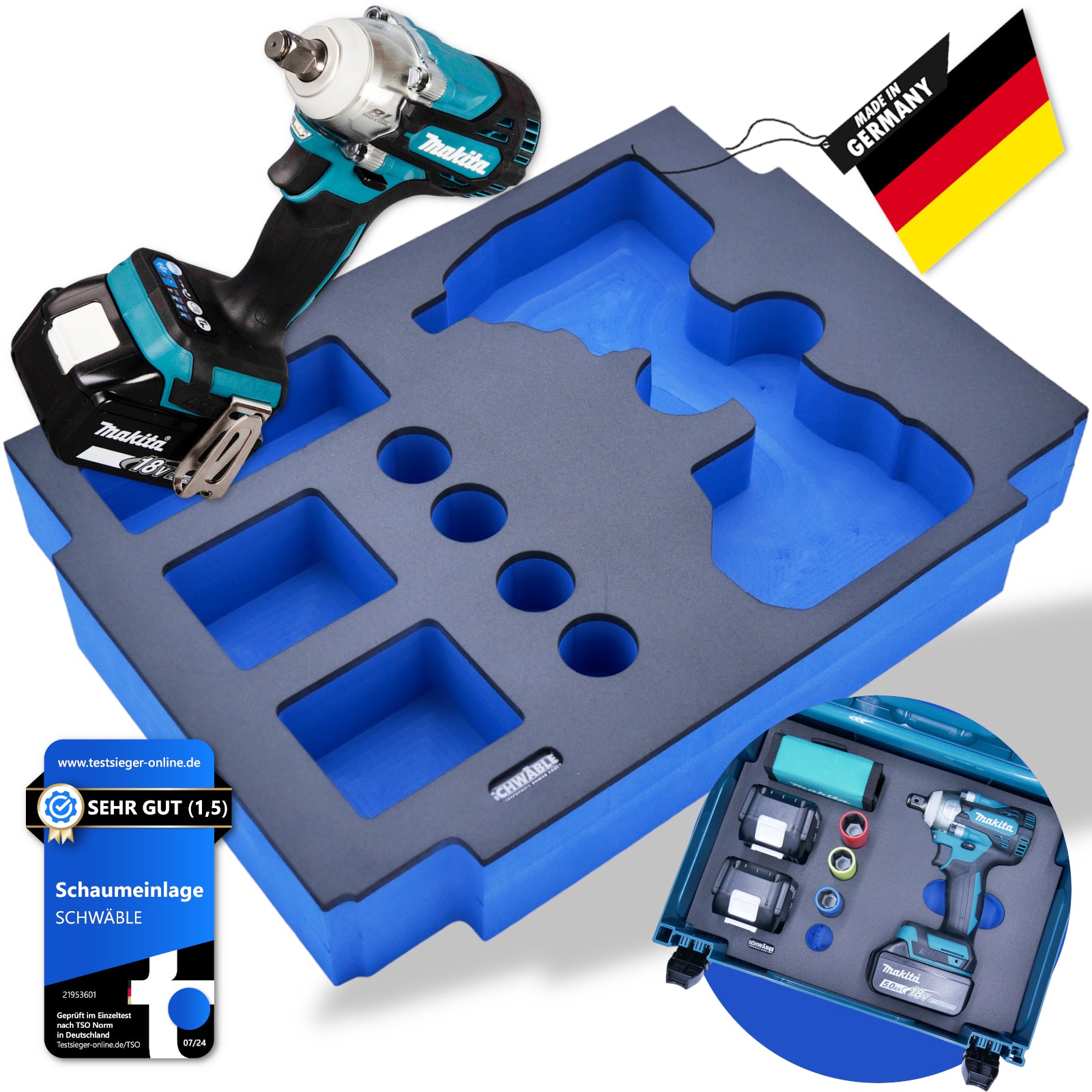 Makita Akku-Schlagschrauber 18V KFZ DTW300SZ 1/2" + Schwäble Schaumstoffeinlage
