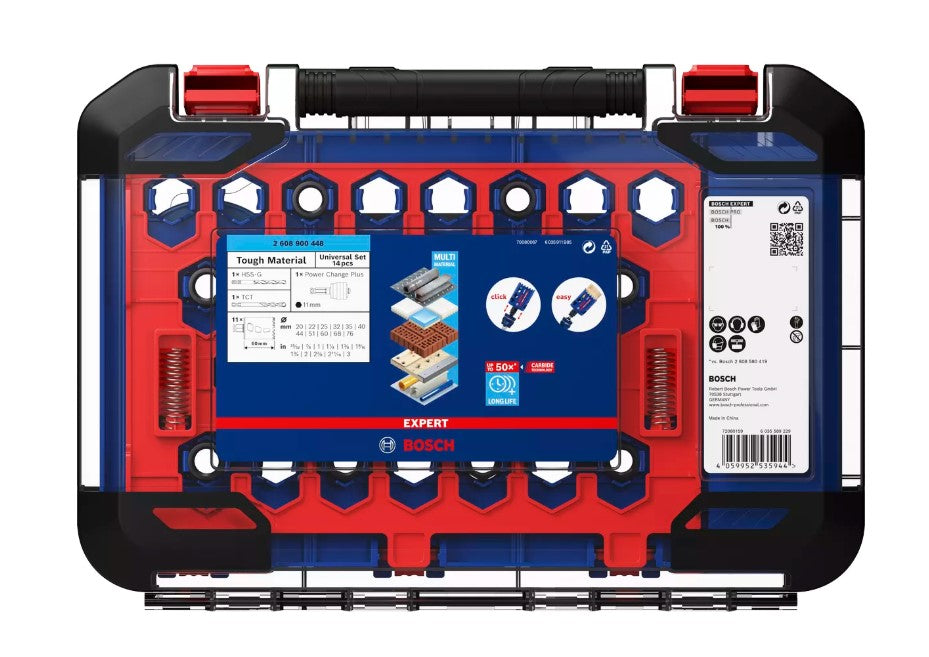 BOSCH EXPERT Tough Material Hole Saw Set, 20/22/25/32/35/40/44/51/60/68/76 mm, 14 pieces. 2608900448