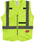 Milwaukee protective equipment, safety glasses, high-visibility vest, cut-resistant gloves